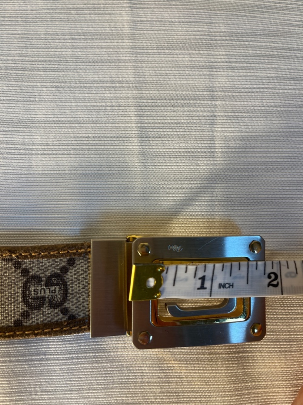 Gucci Brown and Gray Monogram Belt with Two-Tone G Buckle - Picture 8 of 11